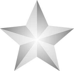 Fototapeta premium Three-dimensional five-point silver star vector icon with geometric facets, metallic gradient shading, and symmetrical shape. 3d star gradient