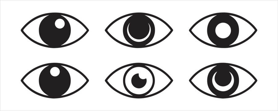 Minimalist eye icon set for vision health ophthalmology clinic branding and optometry interface.