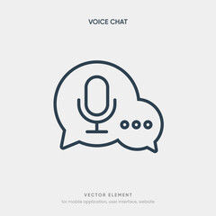 Fototapeta premium Minimal voice chat icon with speech bubbles. microphone and message dots for audio communication. online conversation. podcast. mobile app and web interface vector design