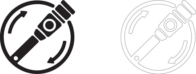 Spacecraft control lever vector icon, pilot cockpit joystick symbol, manual ship maneuvering and navigation. © PicMag