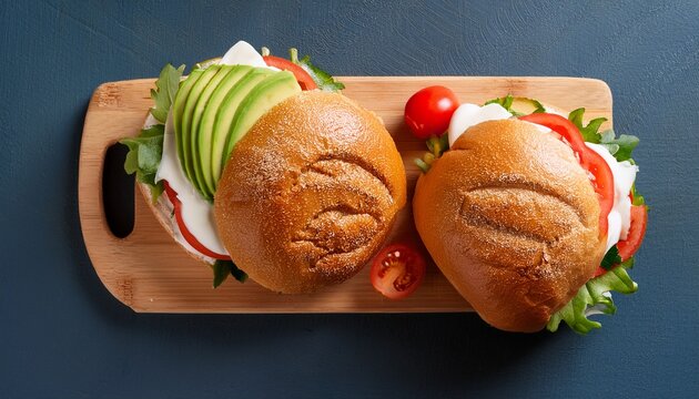 top view of chilean completo italiano sandwich with tomato avocado and mayonnaise