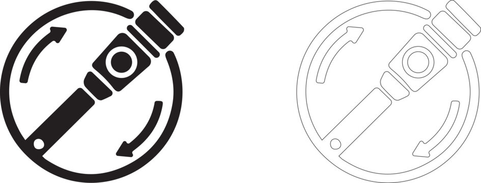Spacecraft control lever vector icon, pilot cockpit joystick symbol, manual ship maneuvering and navigation.