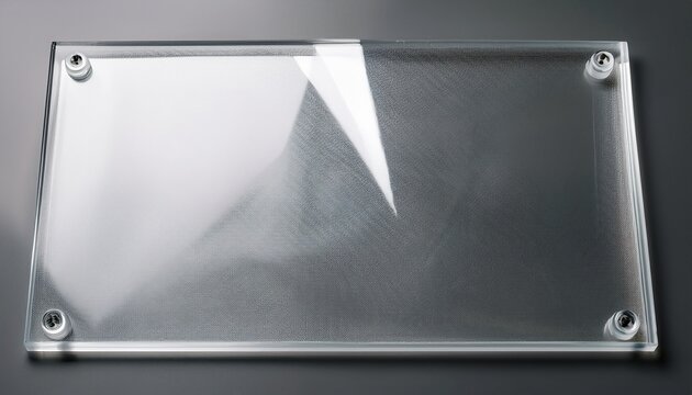 realistic transparent glossy glass panel with light glare and reflective surface clear shiny plastic sheet overlay for product mockup poster flyer and design
