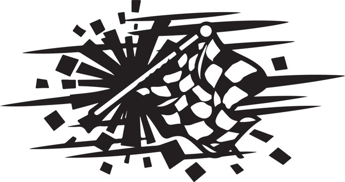 Explosion with debris and shockwave in black and white style