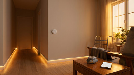 Fototapeta premium Cozy living room with a walker, medical devices, and ambient lighting