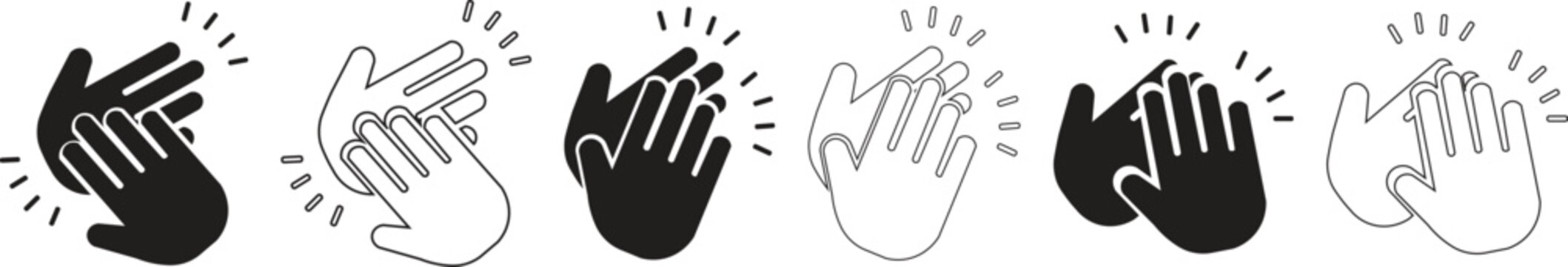 Clapping hands and high-five icons set in black and white vector illustration, representing applause, appreciation, celebration, and teamwork concept for business and social media design