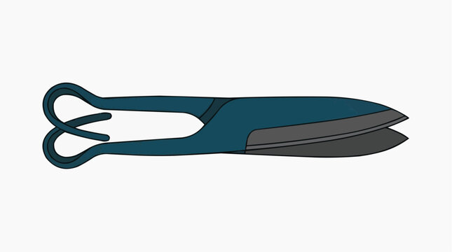 Vintage style illustration of tin snips or shears with blue handles and grey blades on a white background