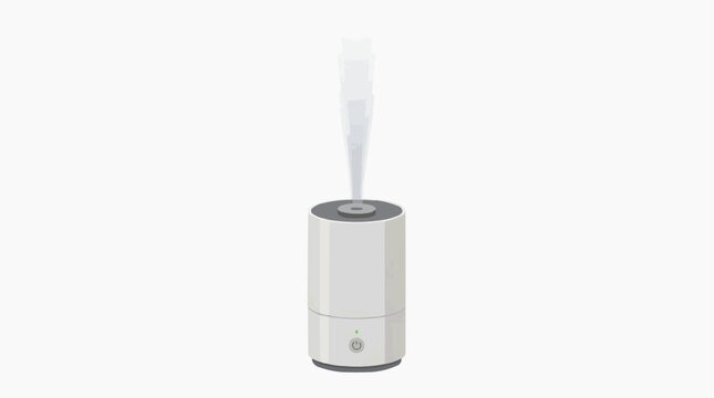 Modern ultrasonic essential oil diffuser with mist emitting from the top and a power button illuminated with a green light