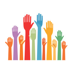 Fototapeta premium Colorful raised hands in flat design style