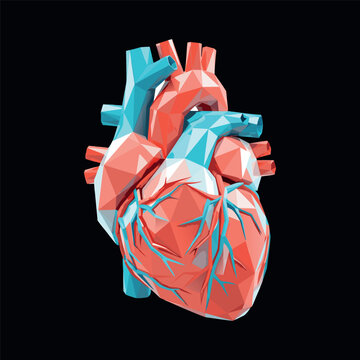 Low poly geometric human heart model render with geometric abstract technology