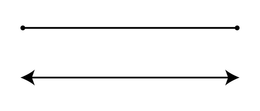 Two horizontal black lines with dots and arrowheads representing measurement dimensions and straight line design elements