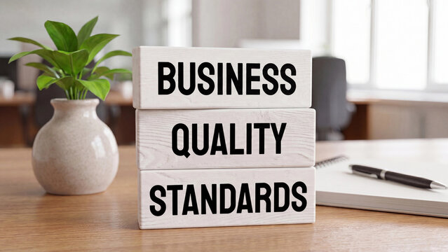 Business quality standards concept for corporate performance benchmarking compliance process excellence and organizational commitment to consistent service delivery and operational integrity