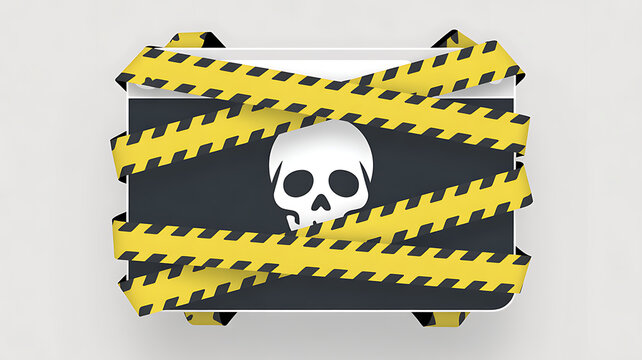 Image of a website tile secured with caution tape. The tile features a skull. 