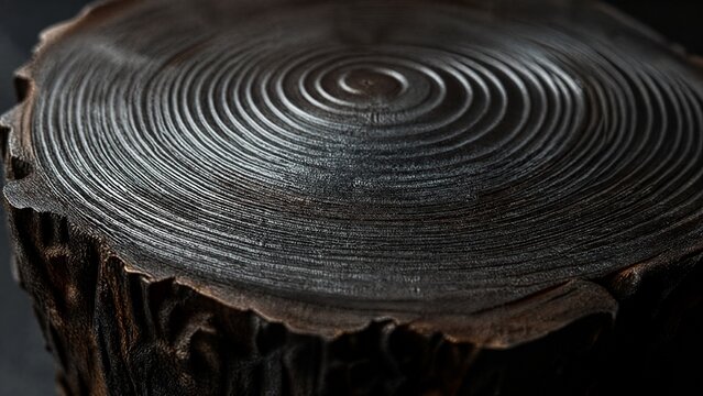 Polished cross-section of ironwood showing tight growth rings with a metallic sheen.