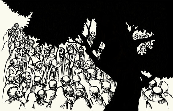 Vector drawing. Zacchaeus on the tree