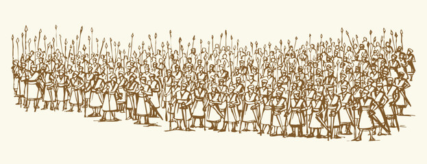 Obraz premium Vector drawing. Troops on the battlefield