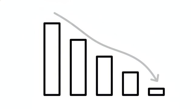 Bar chart with declining trend arrow on white background