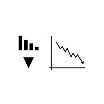 Bar chart and line graph showing decrease with downward arrow