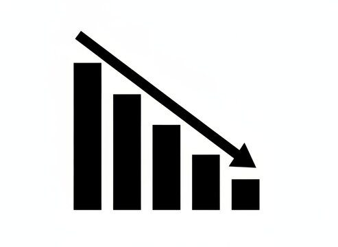 Bar chart with decreasing bars and a downward arrow on a white background