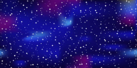 Magic Night Sky Background with Sparkling Stars and Blue Purple Cosmic Nebula, Outer Space Constellation Vector Illustration for Wallpaper, Banner, Presentation Backdrop, and Digital Art Design © Hanofa Febriyanti