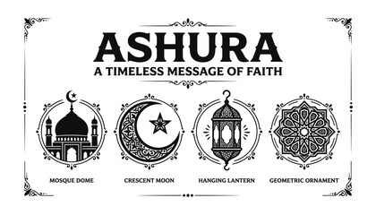 Ashura timeless message faith with mosque dome crescent moon hanging lantern Ashura, Ashura 2026, Imam Husayn, Battle of Karbala, Islamic religious observance, 10th day of Muharram © Pure