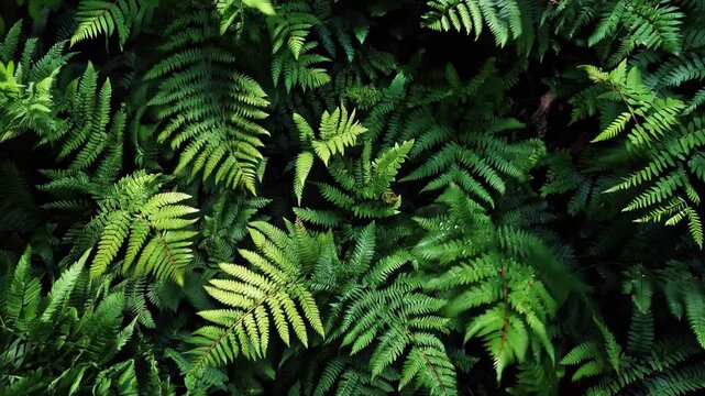 Lush green fern leaves pattern in a dense forest