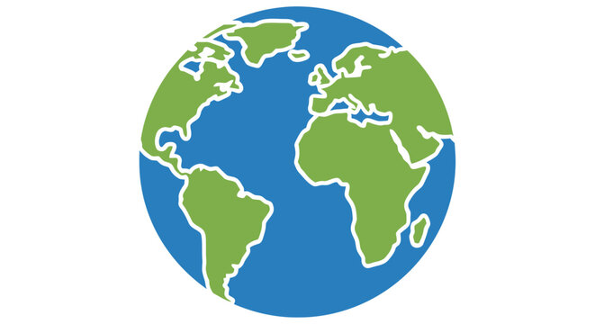 Simplified world globe illustration with green landmasses and blue oceans