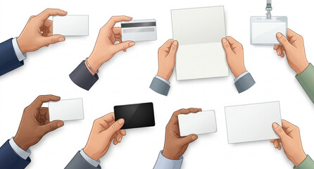 Obraz premium Promotional cards in hands vector set with marketing and retail concepts