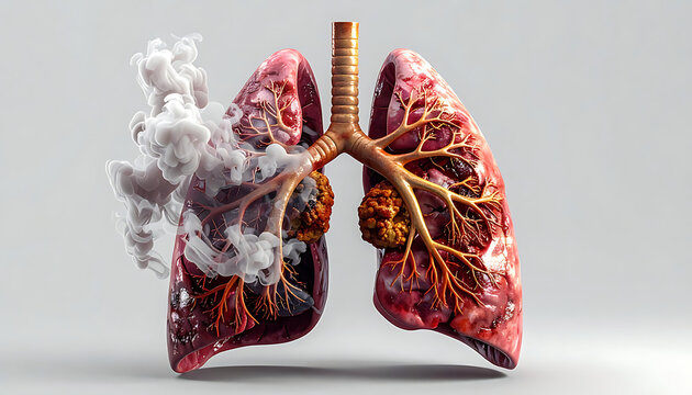 Human lungs with smoking damage and disease, symbolizing health risk and respiratory illness