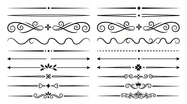 Collection of decorative black line dividers and ornaments for design and page decoration