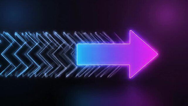 Glowing blue and purple gradient arrow pointing right.