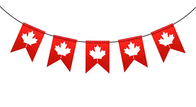 Canadian flag bunting garland isolated on transparent background