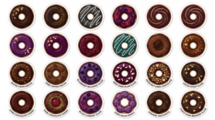 Fototapeta premium Collection of 21 Deliciously Decorated Donuts with Various Glazes and Toppings