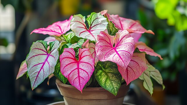 Caladium bicolor beautiful in a pot