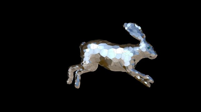 Low poly animated rabbit running gracefully in a vibrant loop against a transparent backdrop