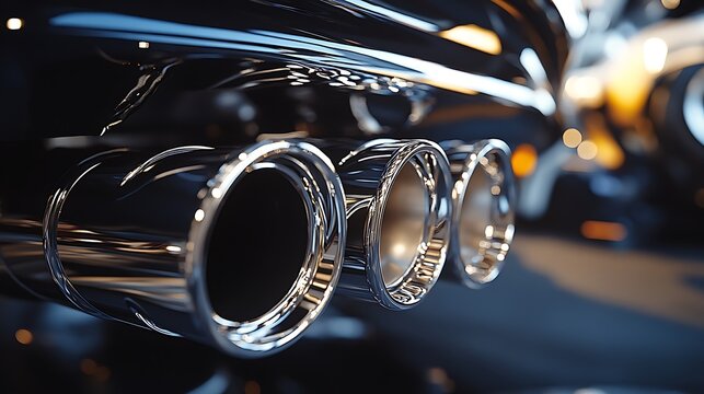 Car chrome tipped exhaust pipe on a high performance engine