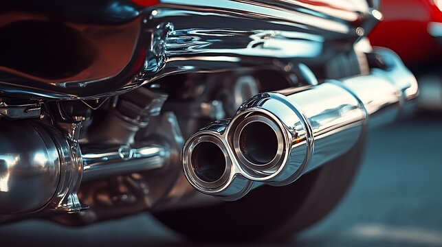 Car chrome tipped exhaust pipe on a high performance engine