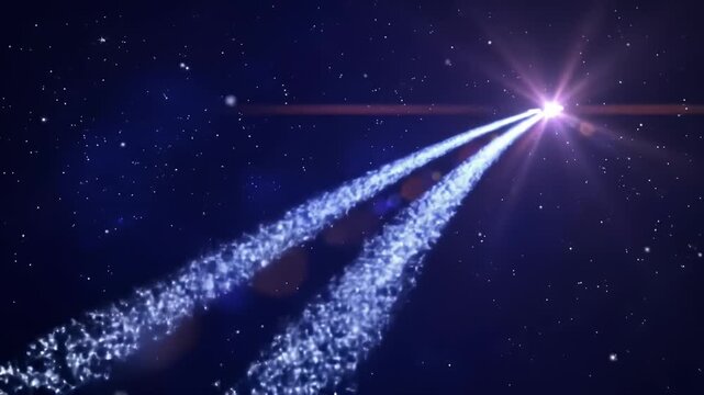 Glowing light trail arrows moving towards a bright star.
