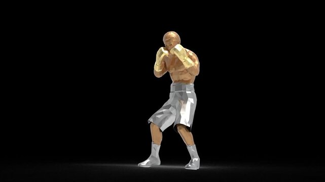 3D Animation Golden Silver Boxer Fighting and Punching, Boxing Motion, Sport VFX Overlay, Loop