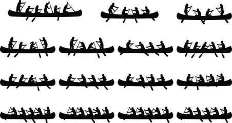 Canoeing and Team Paddling Silhouette Vector Set Featuring Outdoor Adventure Water Sports and Recreation © Limon