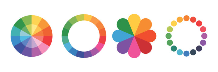 Color circle chart, full spectrum color wheel showing primary secondary tertiary harmony radial gradient palette for artists designers visual branding reference guide. ©   