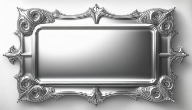 silver frame with glossy metallic border shiny chrome frame on white background premium metal frame overlay for luxury design and branding projects