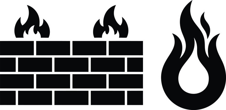black brick wall with flames on top and single flame icon