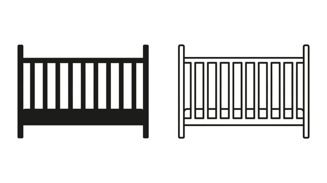Baby Crib Line Art Two Views On White Background