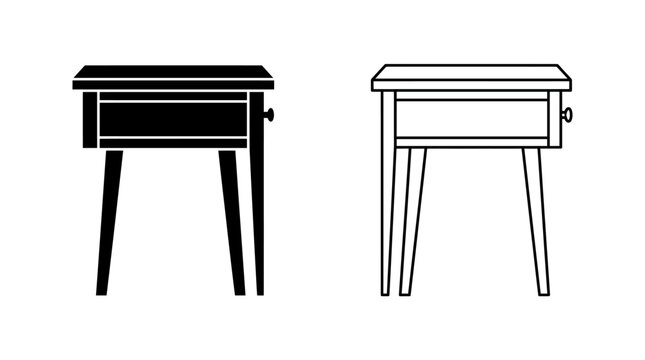 Side table silhouette with drawer and knob black and white outline