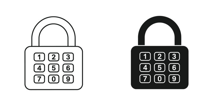 Combination padlock icon in black and white outline against a white background for security concepts