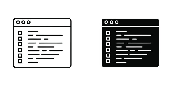 Computer code on screen with data entries in white and black flat design vector illustration