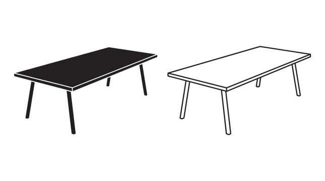 Rectangular table silhouette in black and white isolated on white background