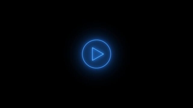 Neon glowing play and pause button with neon circle. play button on black background. Start button. Neon glowing play button.K Video.