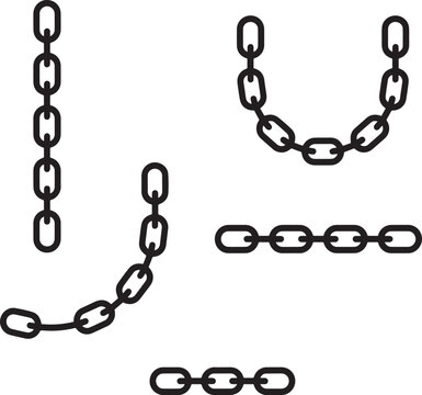 Set of silver chains with different link styles and connectors Vector